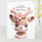 Carte Cute faon, cerf de bébé en robe rose avec fleurs (Fleur jaune)