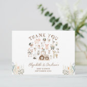 Carte Cute Farm Animaux Barnyard Baby shower Merci (Debout devant)