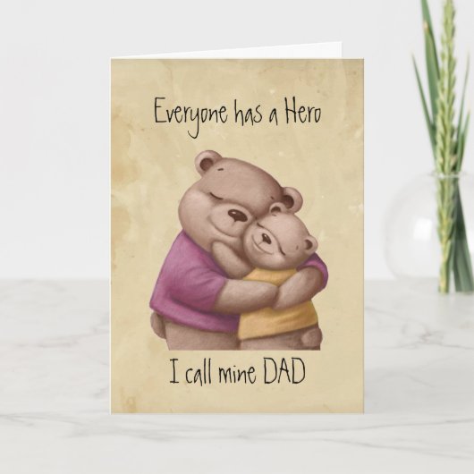 Carte Cute Father's Day, Dad my Hero, Bear Family Card (Devant)