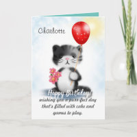 Cute Fluffy Kitten Art Joyeux Poème d'anniversaire