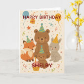 Carte Cute Forest Animals Custom Birthday (Fleur jaune)