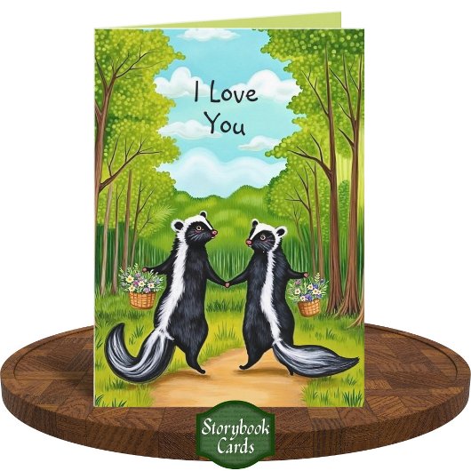 Carte Cute Forest Skunk Couple Fleurs sauvages Je Vous A