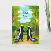 Carte Cute Forest Skunk Couple Fleurs sauvages Je Vous A (Devant)