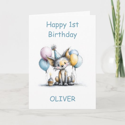 Carte Cute Fox 1st Birthday (Devant)