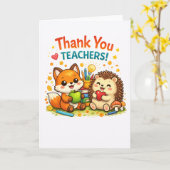 Carte Cute fox and hedgehog teacher appreciation design (Fleur jaune)