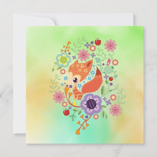 Carte Cute Fox Baby Art Animal Avec Floral (Devant)