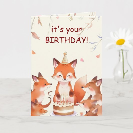 Carte Cute Fox Birthday Card for Kids (Petite plante)