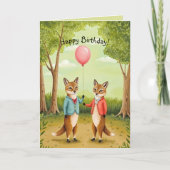 Carte Cute Fox Couple Forest Storbook Art Anniversaire (Devant)