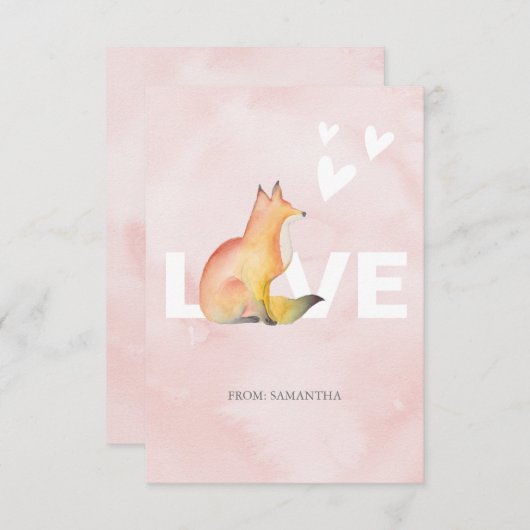 Carte Cute Fox et Hearts Classroom Valentine Card (Devant / Derrière)