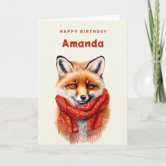 Carte Cute Fox in a Red Scarf Autumn Image Birthday (Devant)