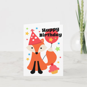 Carte Cute fox with balloon cupcake star joythday