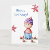 Carte Cute Funny Aquarelle Cupcake Girl Anniversaire (Devant)