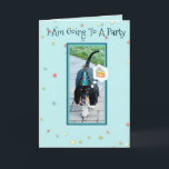 Carte Cute & Funny Basset on Birthday Card W/Cake<br><div class="desc">Cute & Funny Basset Hound Going To A Party on Birthday Card W/Cake</div>