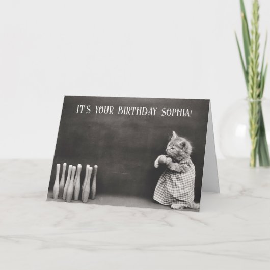 Carte Cute Funny Chat Vintage Anniversaire Bowl (Devant)