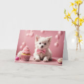 Carte Cute Funny Chien Rose Joyeux Cupcake d'anniversair (Fleur jaune)