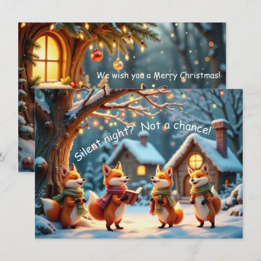 Carte Cute Funny No Silent Night Foxes Christmas Card (Devant / Derrière)