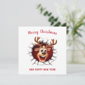 Carte Cute Funny Reindeer rompu à Noël (Debout devant)