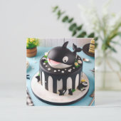 CARTE CUTE GÂTEAU D'ANNIVERSAIRE NOIR ET BLANC D'ORCA (Debout devant)