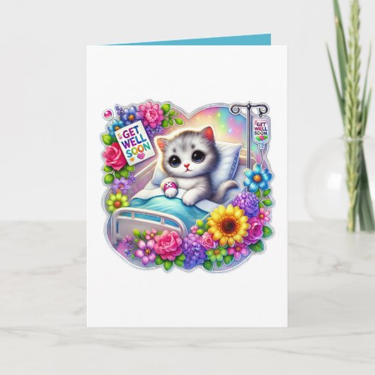 Carte Cute get well soon kitten add message (Devant)