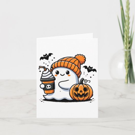 Carte Cute Ghost Boire Café Halloween Amateurs de café (Devant)