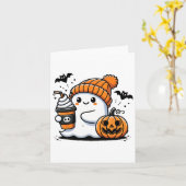 Carte Cute Ghost Boire Café Halloween Amateurs de café (Fleur jaune)