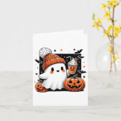 Carte Cute Ghost Boire Café Halloween Costume café (Fleur jaune)