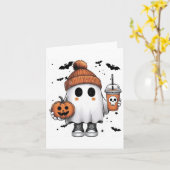 Carte Cute Ghost Boire Café Halloween Ghost Café (Fleur jaune)
