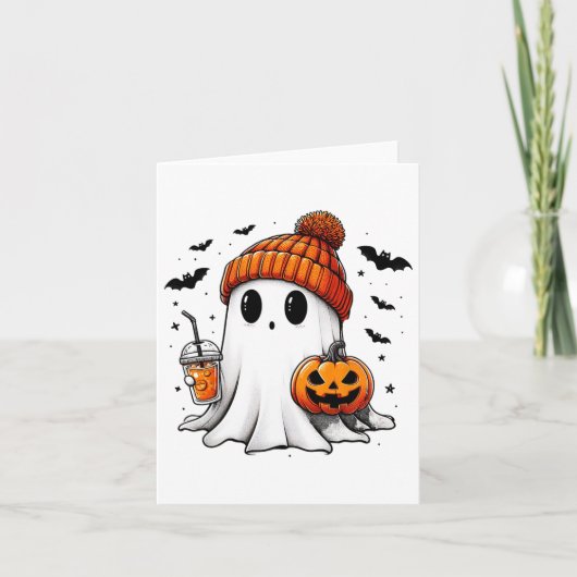 Carte Cute Ghost Boire Café Halloween Ghost Ice Cof (Devant)