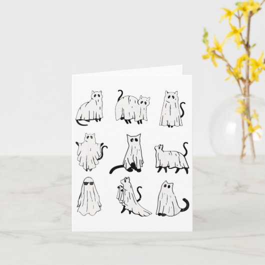 Carte Cute Ghost Chat Funny Halloween Costumes (Fleur jaune)