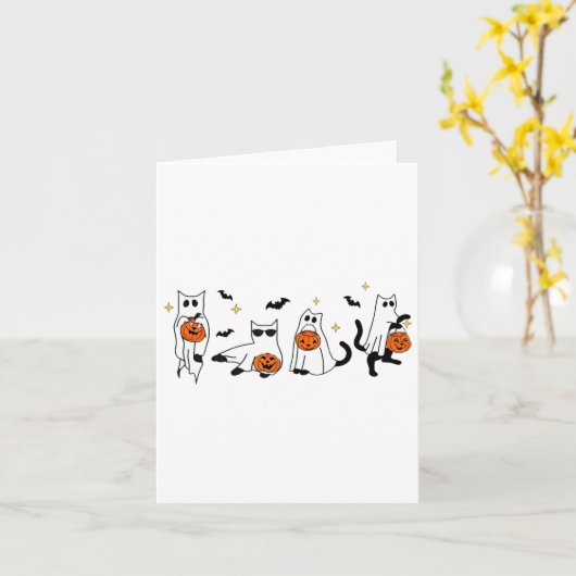 Carte Cute Ghost Chat Funny Halloween Costumes de tenue  (Fleur jaune)