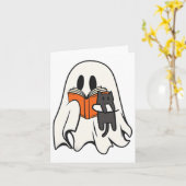 Carte Cute Ghost Chat Lecture Livre Saison Éffrayante Ha (Fleur jaune)