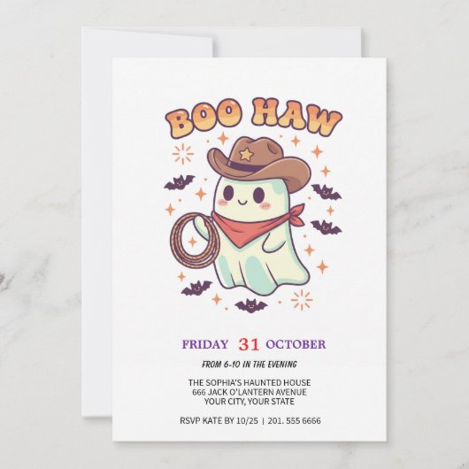 Carte Cute Ghost Cowboy Party (Devant)