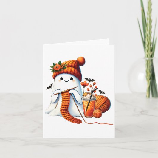 Carte Cute Ghost Crochet Tricot Amateurs Halloween Café (Devant)