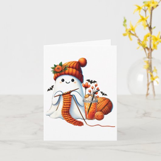 Carte Cute Ghost Crochet Tricot Amateurs Halloween Café (Fleur jaune)