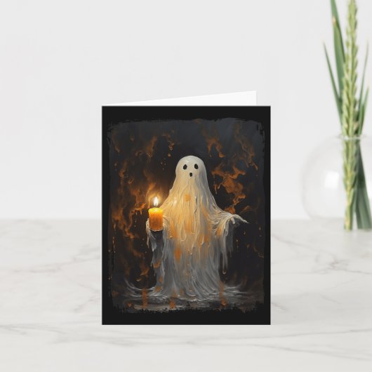 Carte Cute Ghost Holding bougie Fun Halloween Gothique V (Devant)