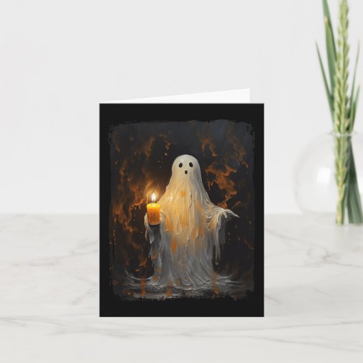 Carte Cute Ghost Holding bougie Fun Halloween Gothique V (Devant)