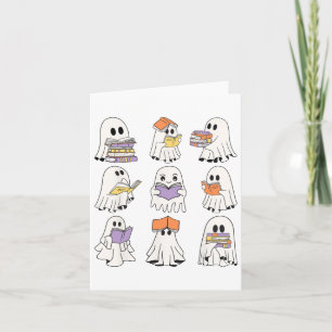 Carte Cute Ghost Livres de lecture Drôle Halloween Livre