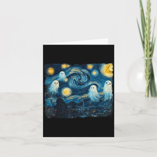 Carte Cute Ghost Starry Night Halloween Soky Retro Van G (Devant)