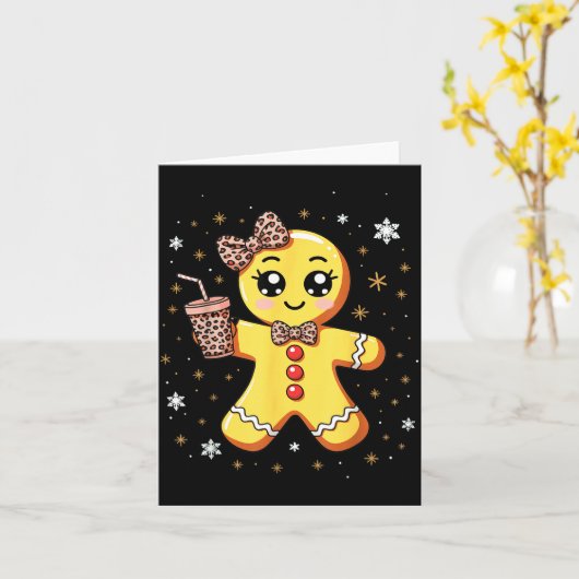 Carte Cute Gingerbread Leopard Coquette Christmas (Fleur jaune)