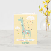 Carte Cute Giraffe Bienvenue dans le monde (Fleur jaune)