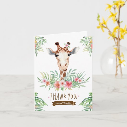 Carte Cute Giraffe Merci (Fleur jaune)