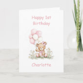 Carte Cute Girl Teddy Bear 1st Birthday (Devant)