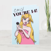 Carte Cute Girly Blue Cartoon Pop Music 14e anniversaire (Devant)