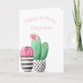 Carte Cute Girly Succulent Cactus aquarelle Anniversaire (Devant)