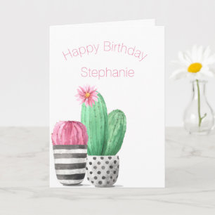 Carte Cute Girly Succulent Cactus aquarelle Anniversaire