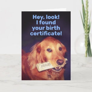 Carte Cute Golden Retriever avec certificat de naissance