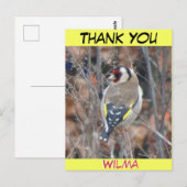 Carte Cute Goldfinch Texte personnalisé MERCI (Devant / Derrière)