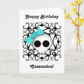 Carte Cute Goth crâne avec arc bleu (Fleur jaune)