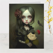 CARTE CUTE GOTH GIRL SWEET ANNIVERSAIRE GOTHIC GREETING  (Fleur jaune)