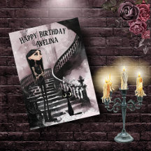 Cute Gothic Girl With Her Black Cat Birthday Card